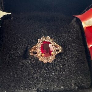 Red Oval Halo Ring with Clear Accents - Women Jewelry